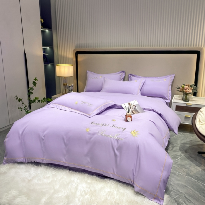 91家纺网 家纺一手货源 找家纺 靓生活2022新款磨毛刺绣四件套轻奢风 伯尔曼-冰玫紫