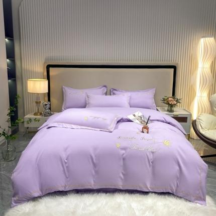 靓生活2022新款磨毛刺绣四件套轻奢风 伯尔曼-冰玫紫