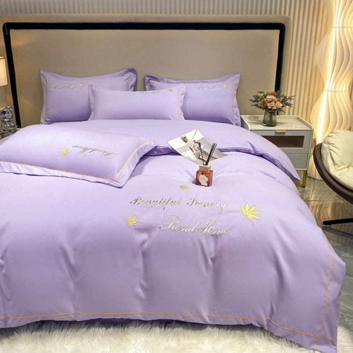 91家纺网 家纺一手货源 找家纺 靓生活2022新款磨毛刺绣四件套轻奢风 伯尔曼-冰玫紫