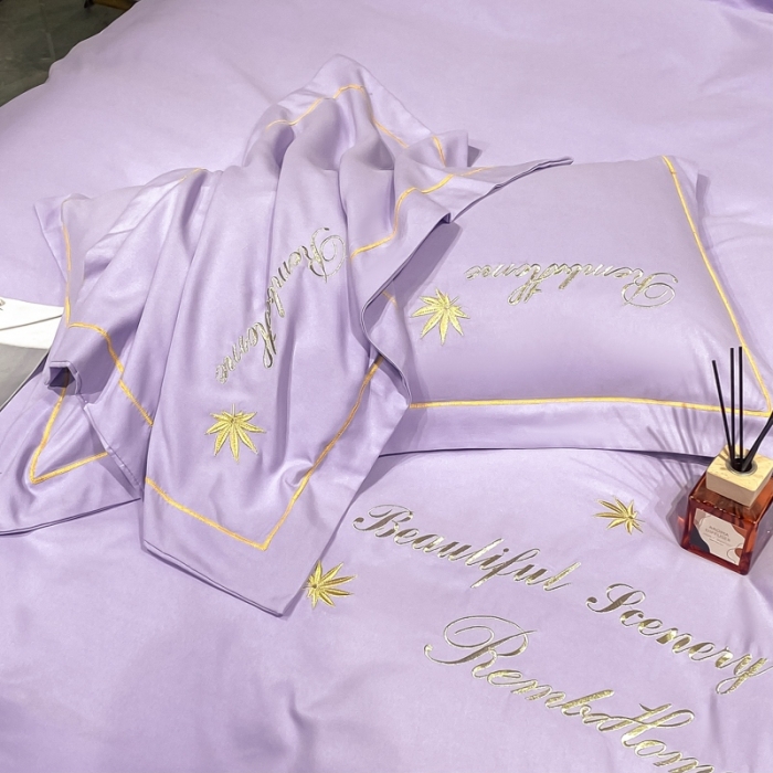 91家纺网 家纺一手货源 找家纺 靓生活2022新款磨毛刺绣四件套轻奢风 伯尔曼-冰玫紫