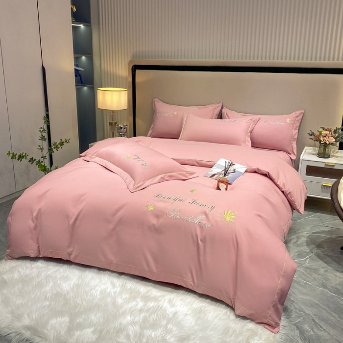 91家纺网 家纺一手货源 找家纺 靓生活2022新款磨毛刺绣四件套轻奢风 伯尔曼-贵妃粉