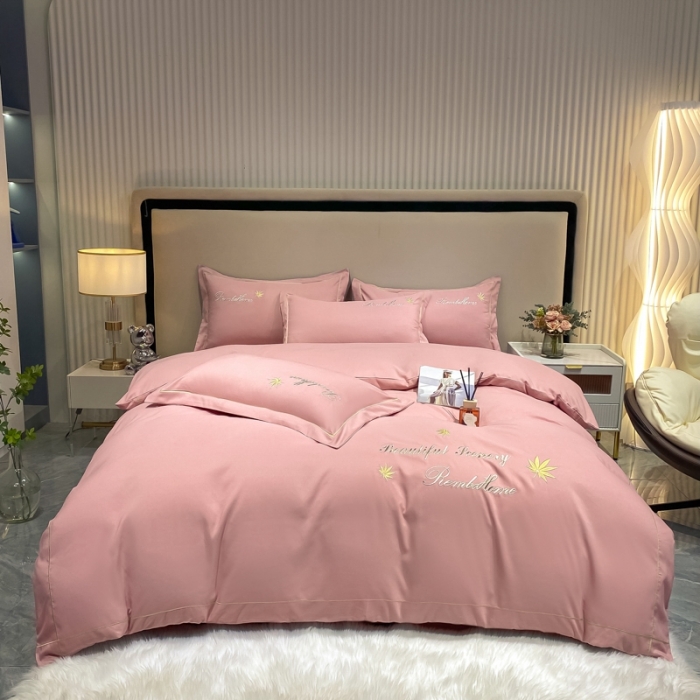 91家纺网 家纺一手货源 找家纺 靓生活2022新款磨毛刺绣四件套轻奢风 伯尔曼-贵妃粉