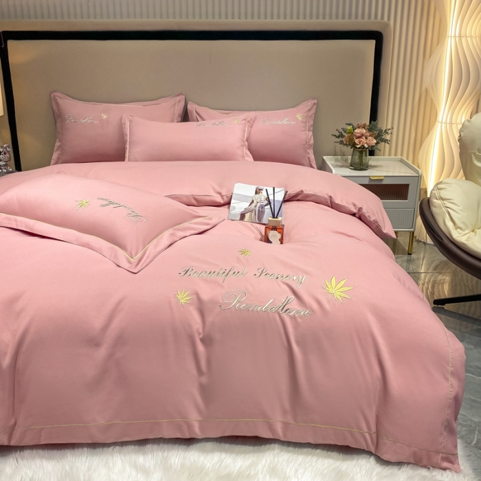 91家纺网 家纺一手货源 找家纺 靓生活2022新款磨毛刺绣四件套轻奢风 伯尔曼-贵妃粉