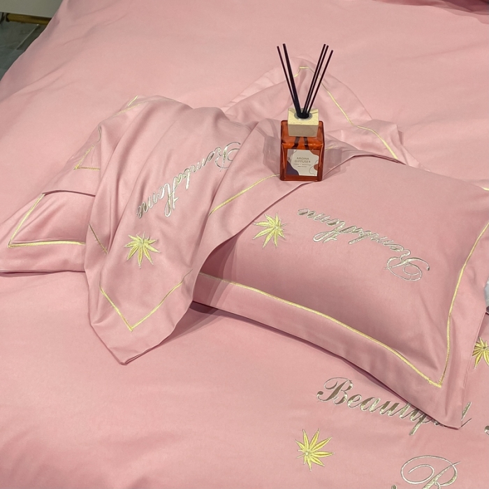 91家纺网 家纺一手货源 找家纺 靓生活2022新款磨毛刺绣四件套轻奢风 伯尔曼-贵妃粉