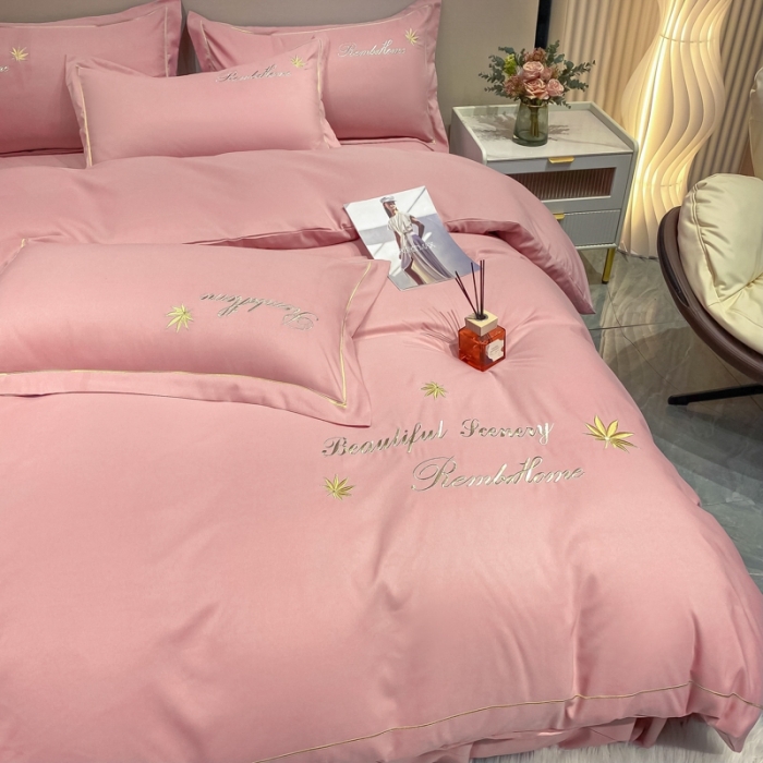 91家纺网 家纺一手货源 找家纺 靓生活2022新款磨毛刺绣四件套轻奢风 伯尔曼-贵妃粉