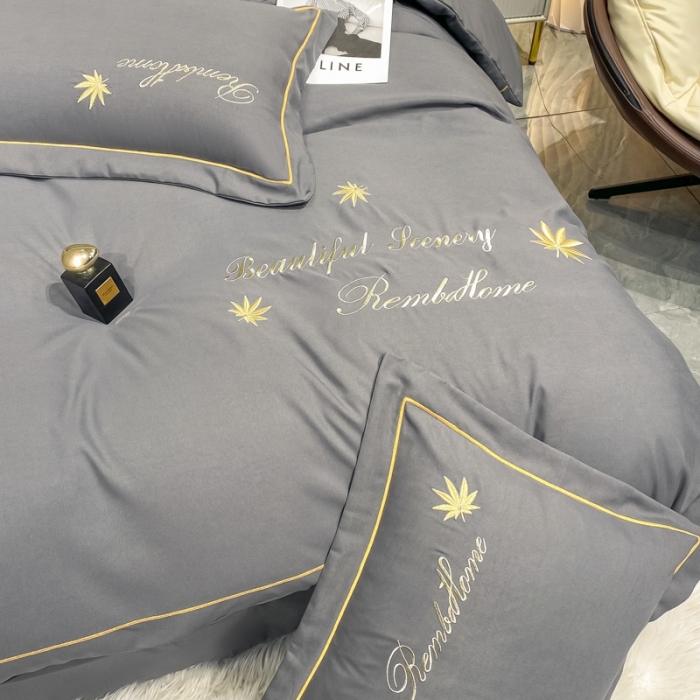 91家纺网 家纺一手货源 找家纺 靓生活2022新款磨毛刺绣四件套轻奢风 伯尔曼-爵士灰