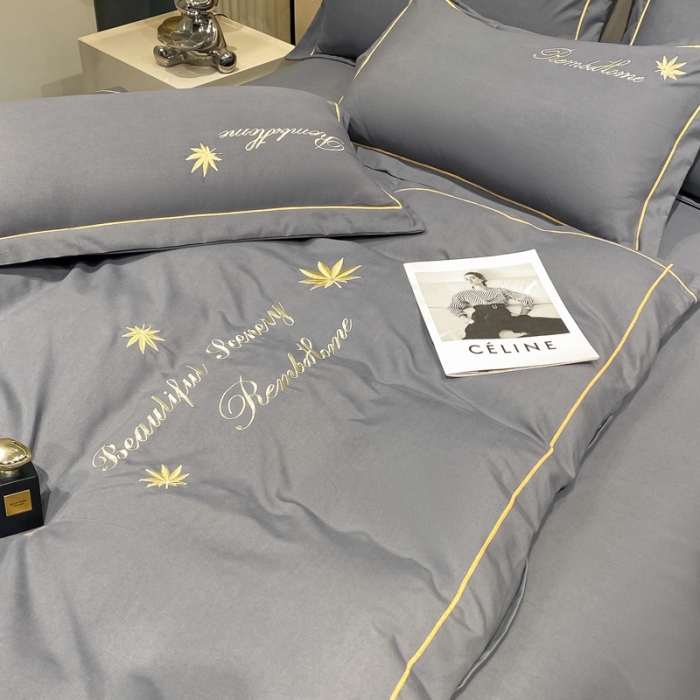 91家纺网 家纺一手货源 找家纺 靓生活2022新款磨毛刺绣四件套轻奢风 伯尔曼-爵士灰