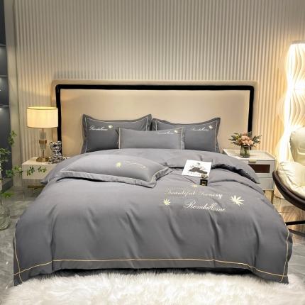 靓生活2022新款磨毛刺绣四件套轻奢风 伯尔曼-爵士灰