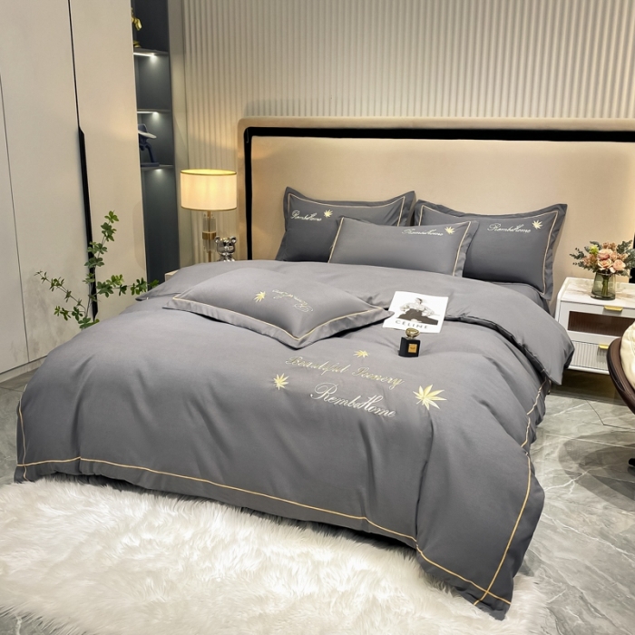 91家纺网 家纺一手货源 找家纺 靓生活2022新款磨毛刺绣四件套轻奢风 伯尔曼-爵士灰