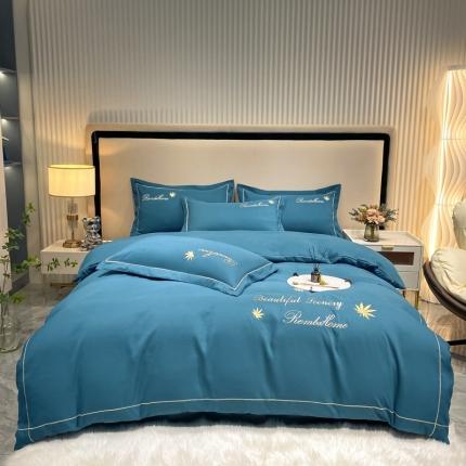 靓生活2022新款磨毛刺绣四件套轻奢风 伯尔曼-琉璃蓝