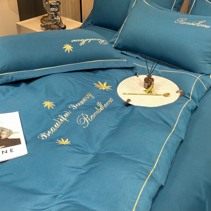 91家纺网 家纺一手货源 找家纺 靓生活2022新款磨毛刺绣四件套轻奢风 伯尔曼-琉璃蓝