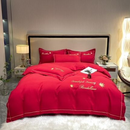 靓生活2022新款磨毛刺绣四件套轻奢风 伯尔曼-千禧红