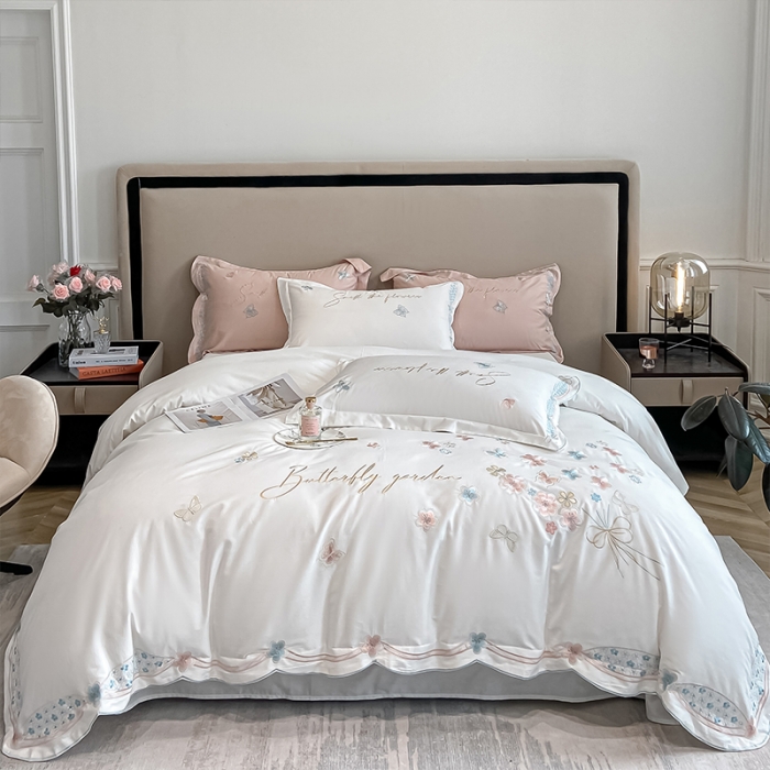 91家纺网 家纺一手货源 找家纺 理想家 2022新款13372全棉刺绣四件套-手捧花 白