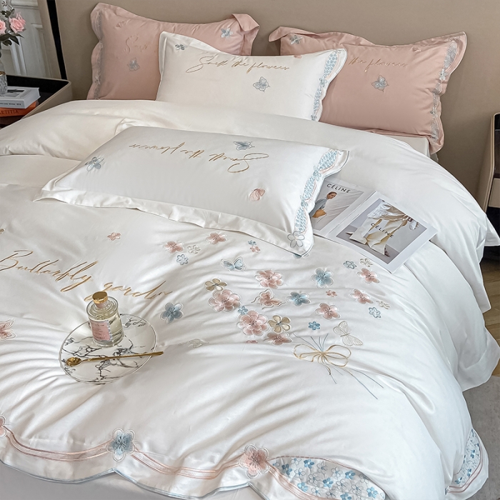 91家纺网 家纺一手货源 找家纺 理想家 2022新款13372全棉刺绣四件套-手捧花 白