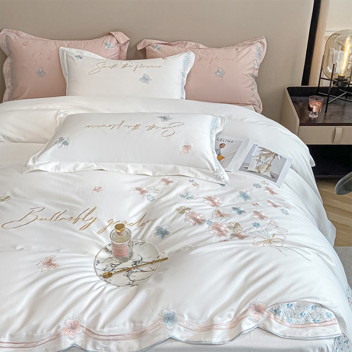 91家纺网 家纺一手货源 找家纺 理想家 2022新款13372全棉刺绣四件套-手捧花 白