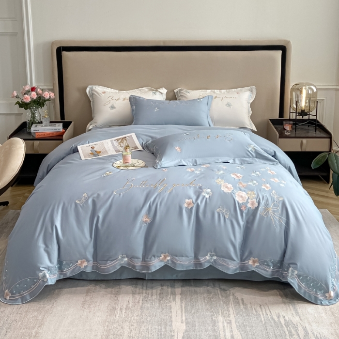 91家纺网 家纺一手货源 找家纺 理想家 2022新款13372全棉刺绣四件套-手捧花 蓝