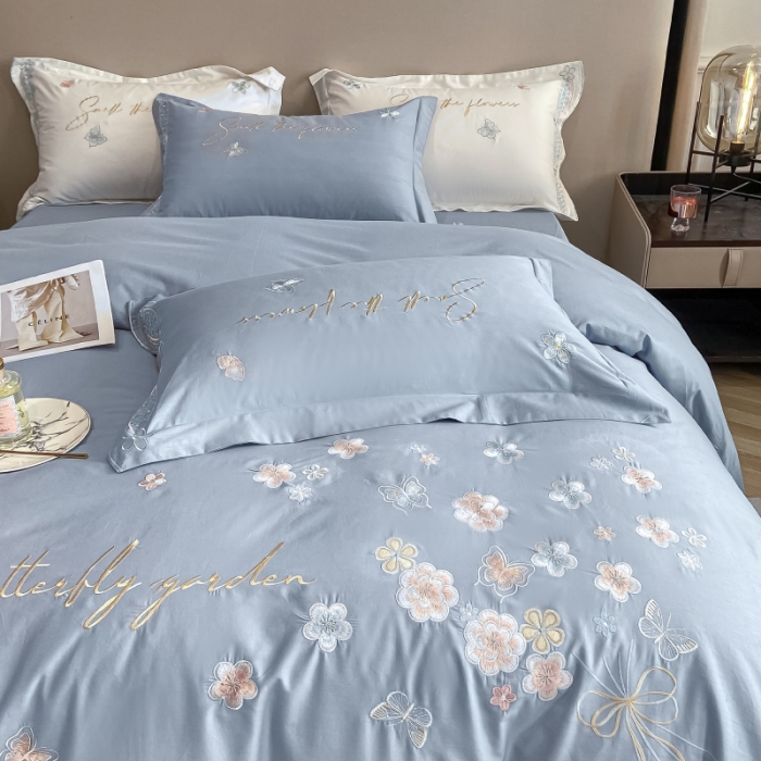 91家纺网 家纺一手货源 找家纺 理想家 2022新款13372全棉刺绣四件套-手捧花 蓝