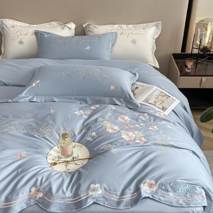 91家纺网 家纺一手货源 找家纺 理想家 2022新款13372全棉刺绣四件套-手捧花 蓝