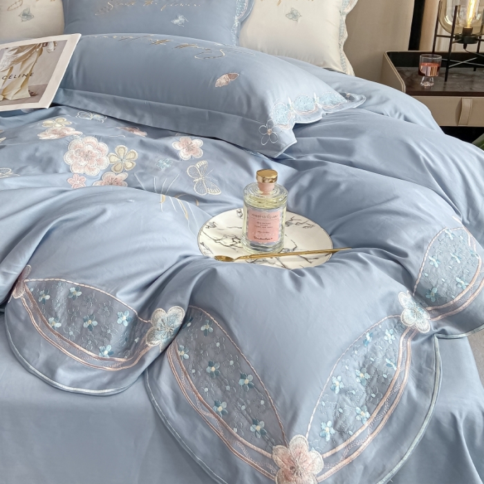 91家纺网 家纺一手货源 找家纺 理想家 2022新款13372全棉刺绣四件套-手捧花 蓝