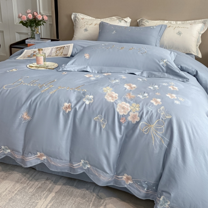 91家纺网 家纺一手货源 找家纺 理想家 2022新款13372全棉刺绣四件套-手捧花 蓝