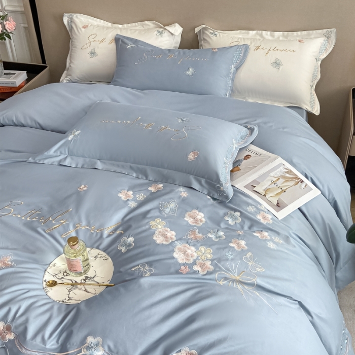 91家纺网 家纺一手货源 找家纺 理想家 2022新款13372全棉刺绣四件套-手捧花 蓝