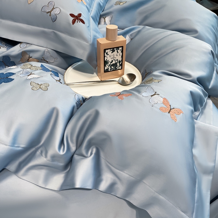 91家纺网 家纺一手货源 找家纺 理想家 2022新款13372全棉刺绣四件套-蝴蝶 蓝色