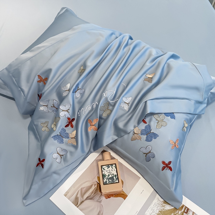 91家纺网 家纺一手货源 找家纺 理想家 2022新款13372全棉刺绣四件套-蝴蝶 蓝色