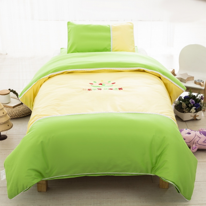 91家纺网 家纺一手货源 找家纺 乐秀22新款绣花款40支全棉幼儿园被子三件套六件套三拼-果绿