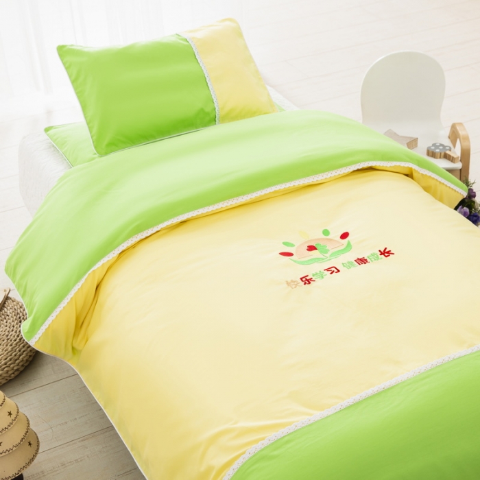 91家纺网 家纺一手货源 找家纺 乐秀22新款绣花款40支全棉幼儿园被子三件套六件套三拼-果绿