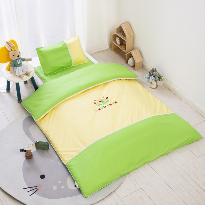 91家纺网 家纺一手货源 找家纺 乐秀22新款绣花款40支全棉幼儿园被子三件套六件套三拼-果绿