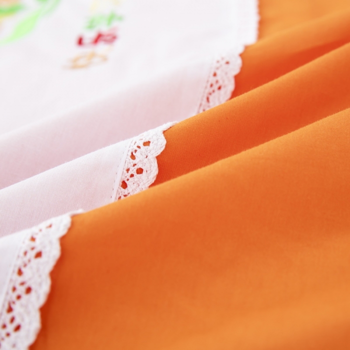 91家纺网 家纺一手货源 找家纺 乐秀22新款绣花款40支全棉幼儿园被子三件套六件套 双拼-橙