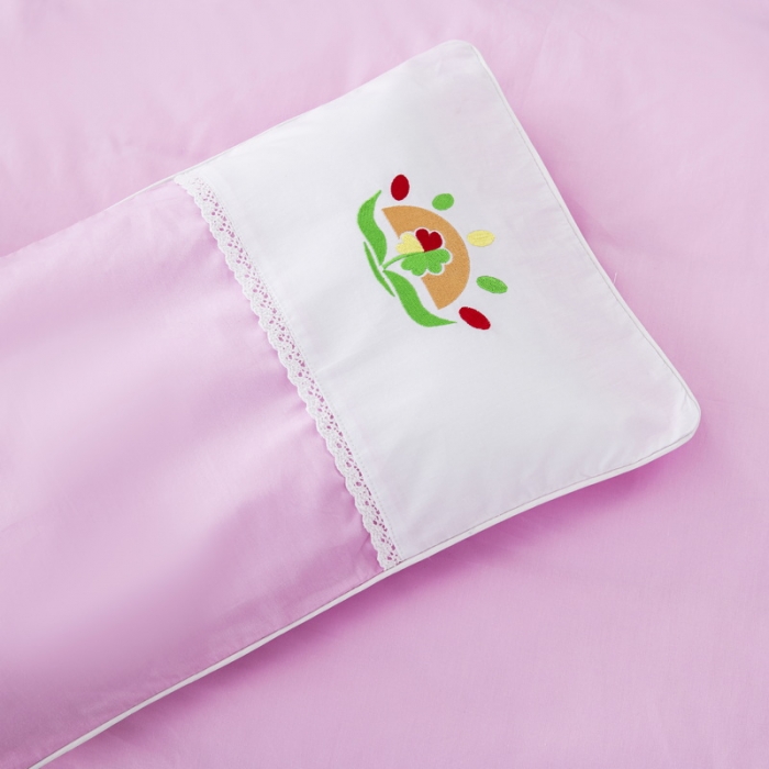 91家纺网 家纺一手货源 找家纺 乐秀22新款绣花款40支全棉幼儿园被子三件套六件套 双拼-粉