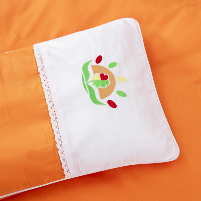 91家纺网 家纺一手货源 找家纺 乐秀22新款绣花款40支全棉幼儿园被子三件套六件套 双拼-橙