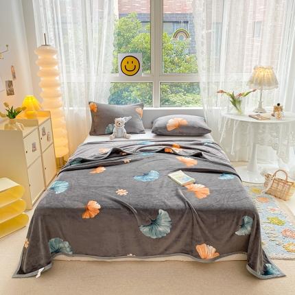 91家纺网 家纺一手货源 找家纺 慕尚家纺 2022新款300g雪绒绒牛奶毛毯 银杏叶