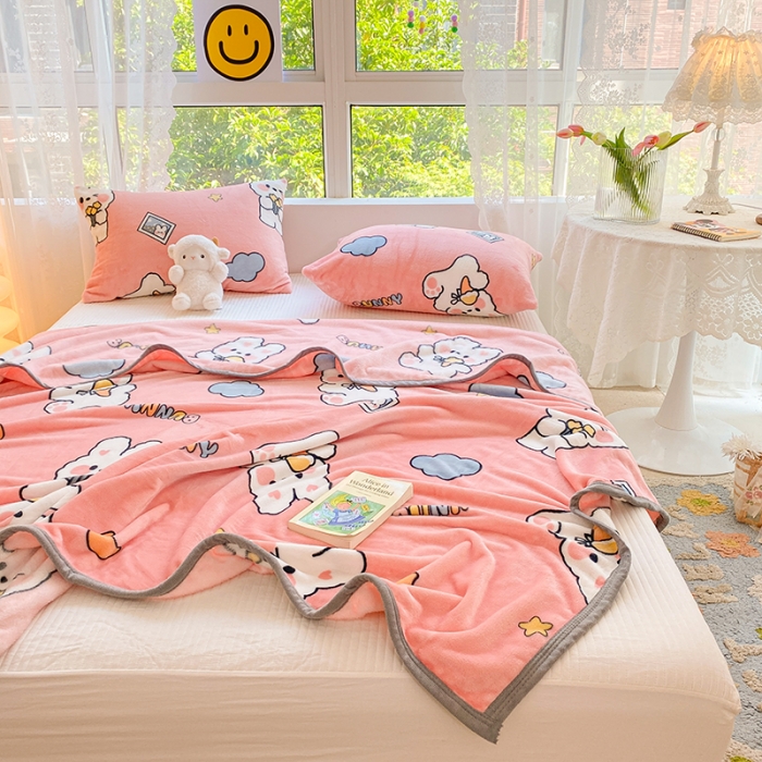 91家纺网 家纺一手货源 找家纺 慕尚家纺 2022新款300g雪绒绒牛奶毛毯 快乐小兔