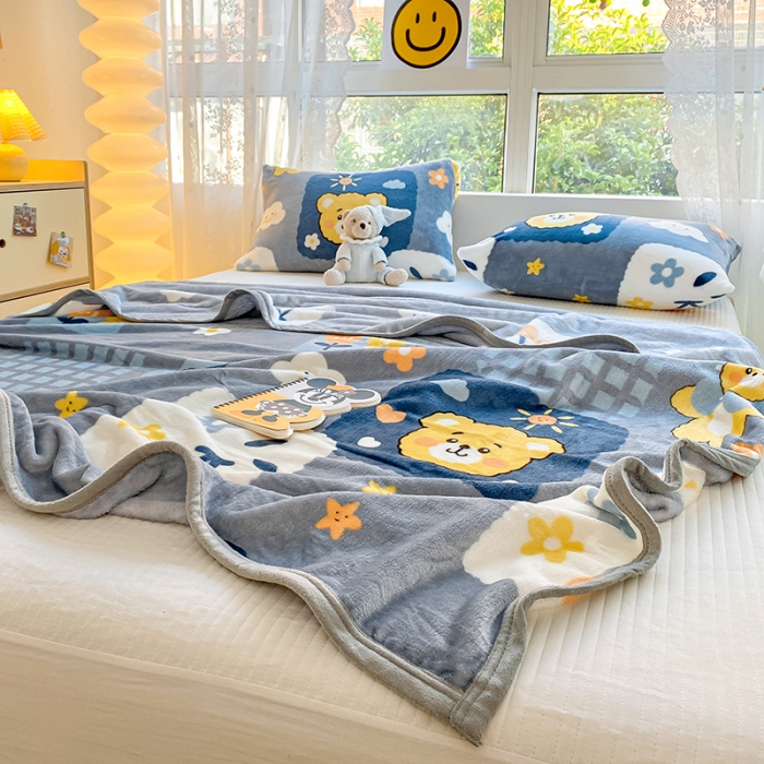 91家纺网 家纺一手货源 找家纺 慕尚家纺 2022新款300g雪绒绒牛奶毛毯 快乐熊