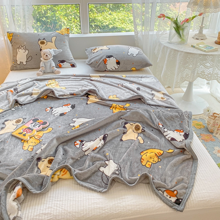 91家纺网 家纺一手货源 找家纺 慕尚家纺 2022新款300g雪绒绒牛奶毛毯 小猫咪