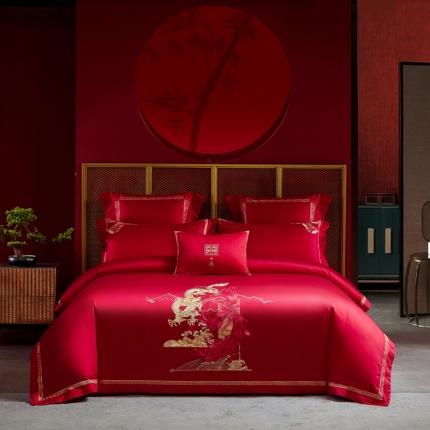 91家纺网 家纺一手货源 找家纺 总高大尚2022新款40s全工艺喷气纯棉婚庆多件套-恩恩爱爱