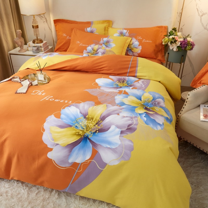 91家纺网 家纺一手货源 找家纺 金纱玉纺2022新款全棉生态大版磨毛四件套 贝瑶-桔