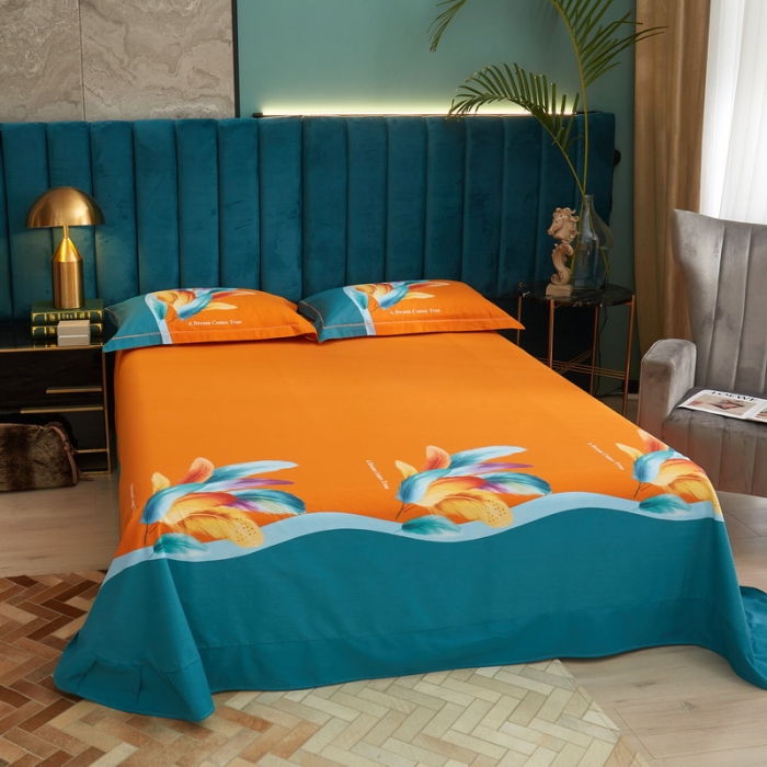 91家纺网 家纺一手货源 找家纺 金纱玉纺2022新款全棉生态大版磨毛四件套 法式风情-桔