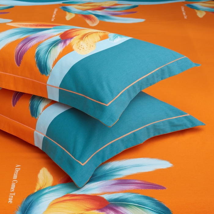 91家纺网 家纺一手货源 找家纺 金纱玉纺2022新款全棉生态大版磨毛四件套 法式风情-桔