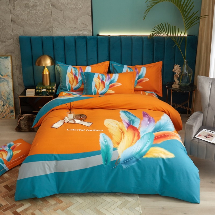 91家纺网 家纺一手货源 找家纺 金纱玉纺2022新款全棉生态大版磨毛四件套 法式风情-桔