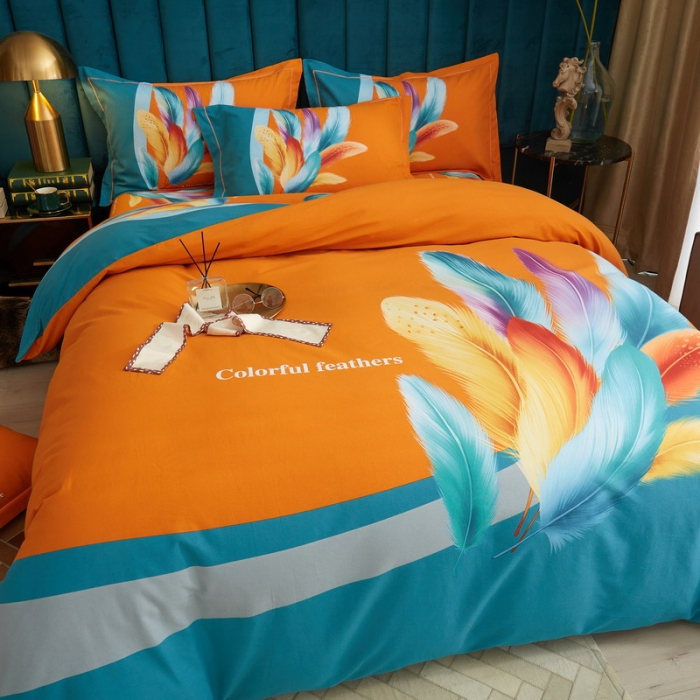 91家纺网 家纺一手货源 找家纺 金纱玉纺2022新款全棉生态大版磨毛四件套 法式风情-桔