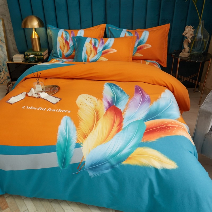 91家纺网 家纺一手货源 找家纺 金纱玉纺2022新款全棉生态大版磨毛四件套 法式风情-桔