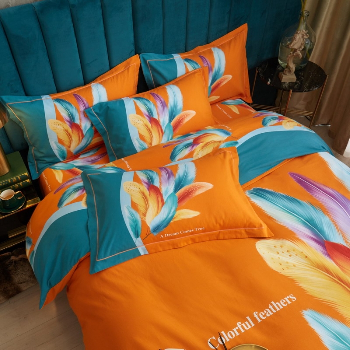 91家纺网 家纺一手货源 找家纺 金纱玉纺2022新款全棉生态大版磨毛四件套 法式风情-桔