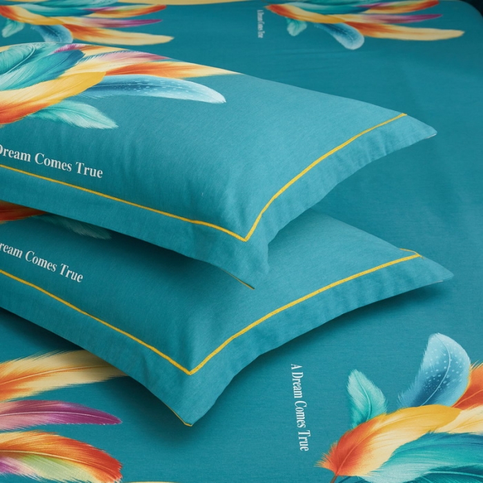 91家纺网 家纺一手货源 找家纺 金纱玉纺2022新款全棉生态大版磨毛四件套 法式风情-绿