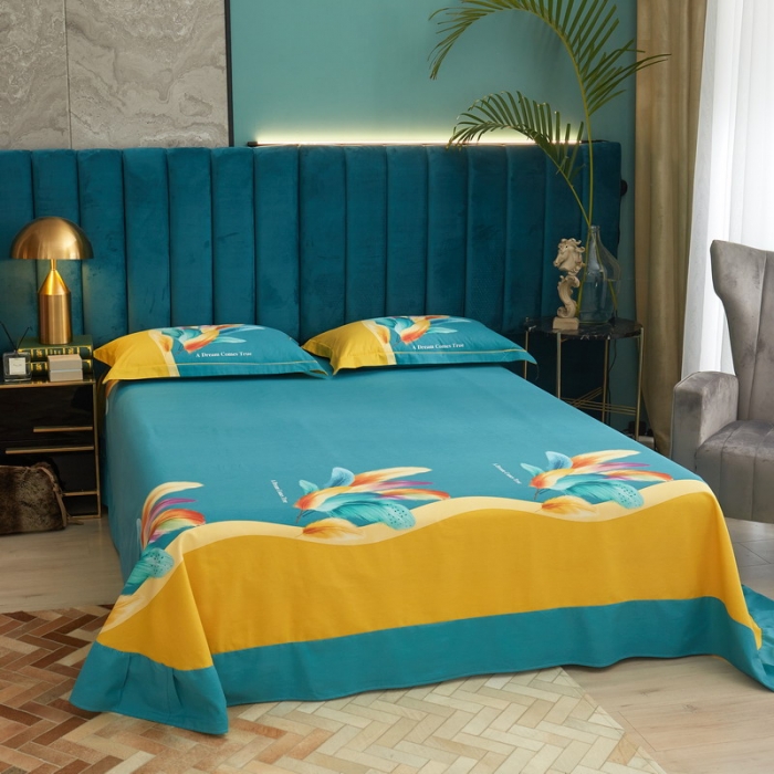 91家纺网 家纺一手货源 找家纺 金纱玉纺2022新款全棉生态大版磨毛四件套 法式风情-绿