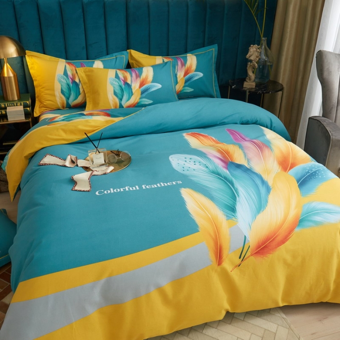 91家纺网 家纺一手货源 找家纺 金纱玉纺2022新款全棉生态大版磨毛四件套 法式风情-绿