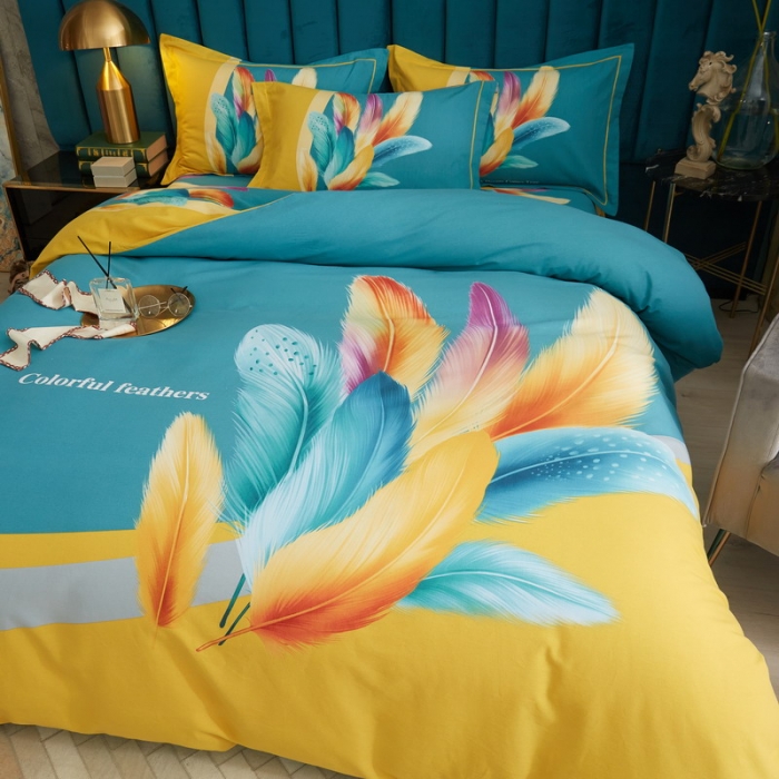 91家纺网 家纺一手货源 找家纺 金纱玉纺2022新款全棉生态大版磨毛四件套 法式风情-绿