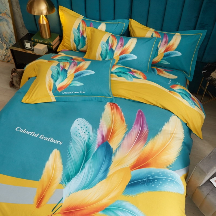 91家纺网 家纺一手货源 找家纺 金纱玉纺2022新款全棉生态大版磨毛四件套 法式风情-绿